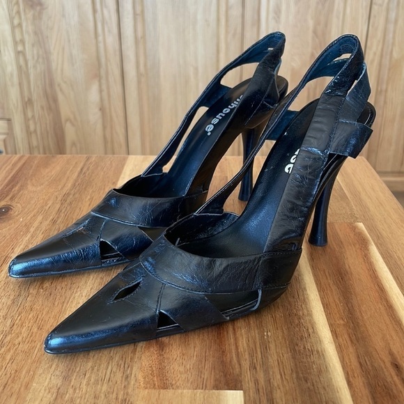 Dollhouse Black Pointed Toe Slingback Heels size 7 - Picture 1 of 6